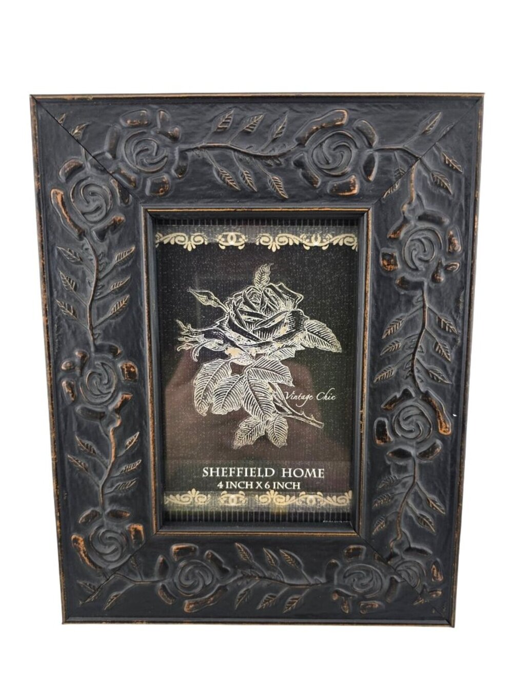 Sheffield Home Vintage Chic Black Rose Embossed Picture Frame 4x6 Inches READ